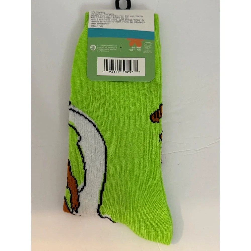 Scooby-Doo Halloween Ghost Boo Crew Socks Lime Green Mens 6-12 Warner Bros NWT